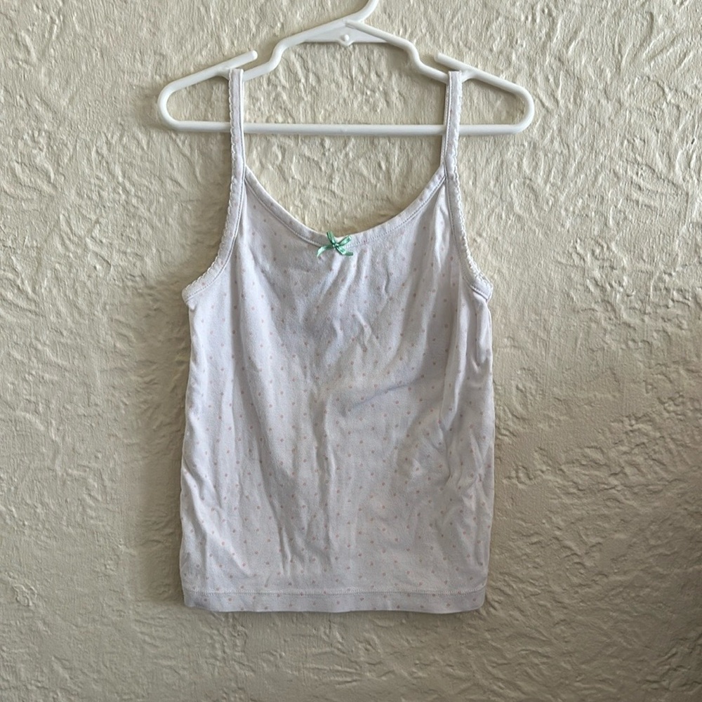 Mini Boden White Light Pink Polka Dots Cami Camisole Tank Top 8 9 Y